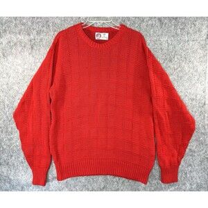 Vintage Isle of Cotton Men’s M Red Knit Sweater Oversized Y2K Made In USA